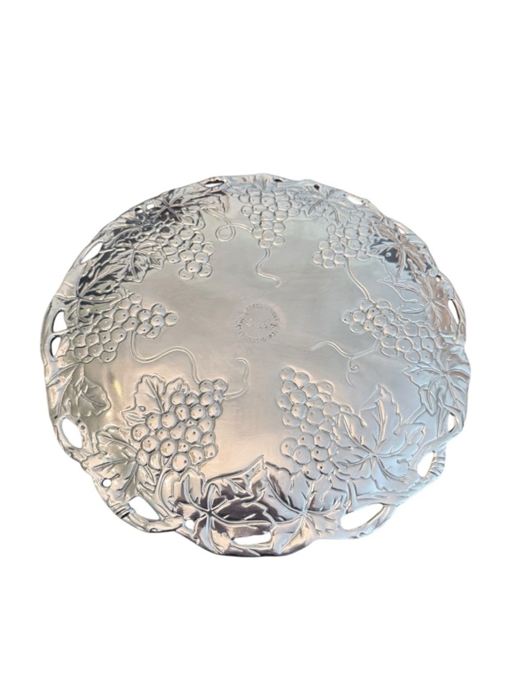 Arthur Court 12" Grape Clusters Round Platter Serving Tray Plate 1995 Aluminum